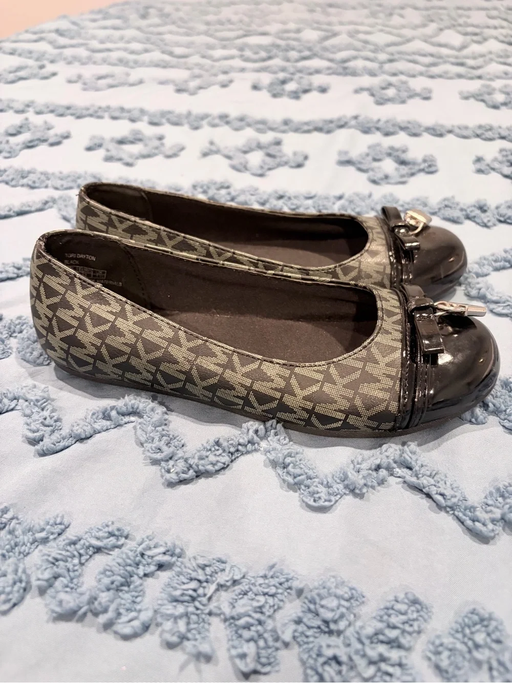 Michael Kors Black Logo Ballet Flats with Silver Lock Accent